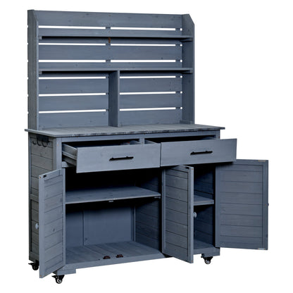 65''H Large Garden Potting Bench with Lockable Wheels and Storage