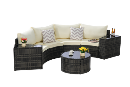Outdoor Patio Furniture 7-Piece Half-Moon Sectional Round Patio