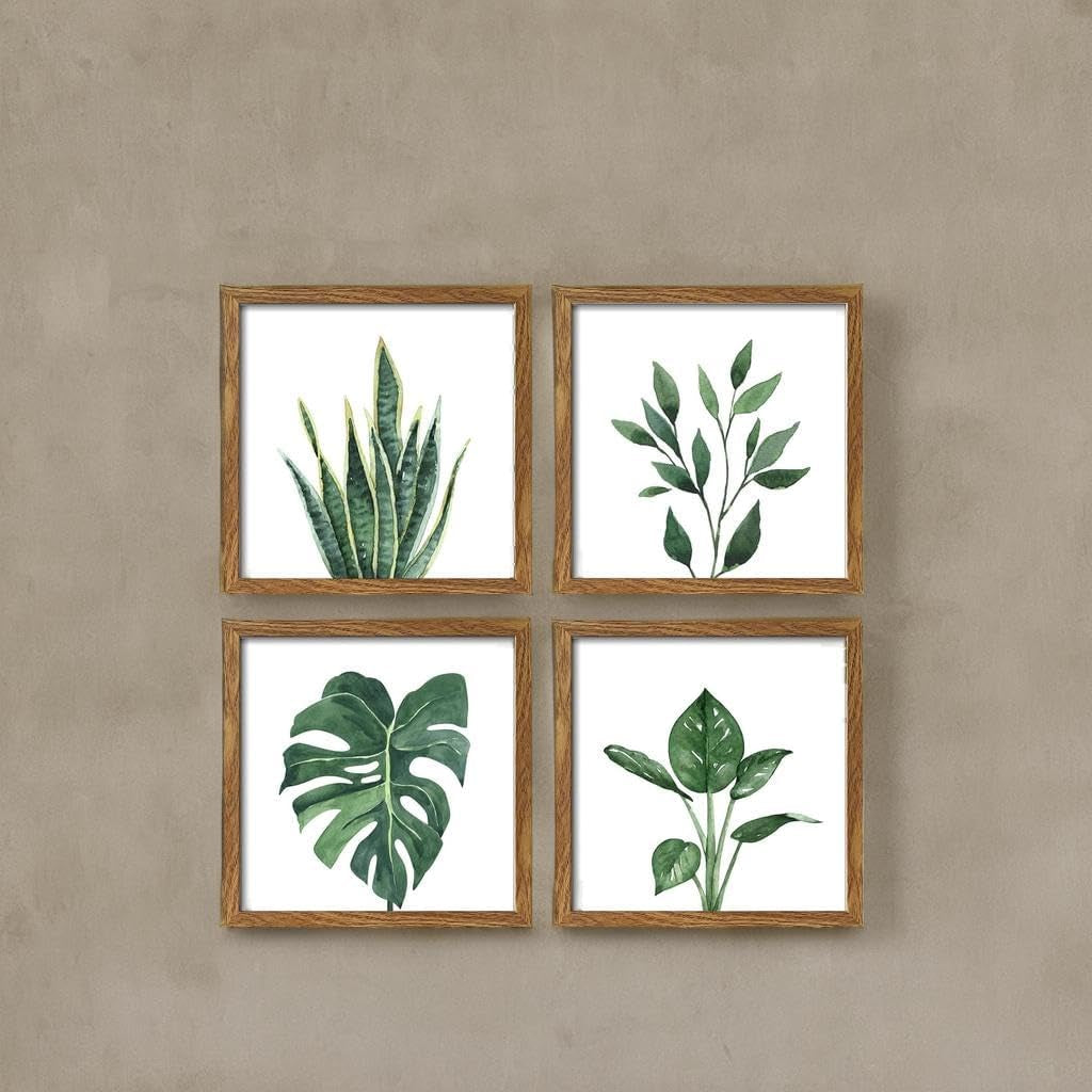 Botanical Framed Wall Art Set of 4 in Walnut 10x10 Frames