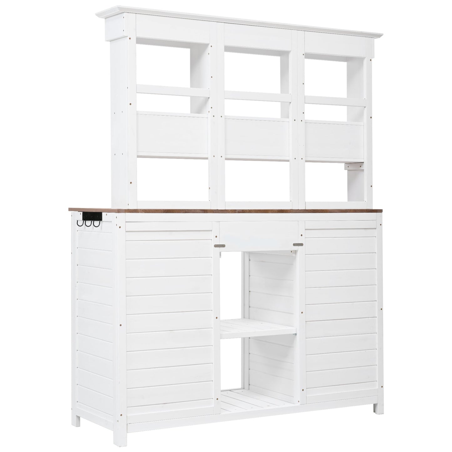 65.7'' H Tall Fir Wood Garden Potting Bench Table with Hutch
