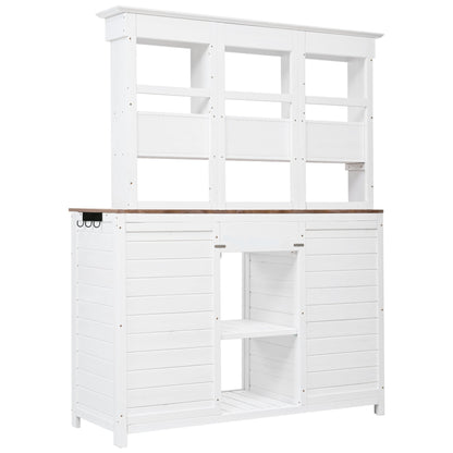 65.7'' H Tall Fir Wood Garden Potting Bench Table with Hutch