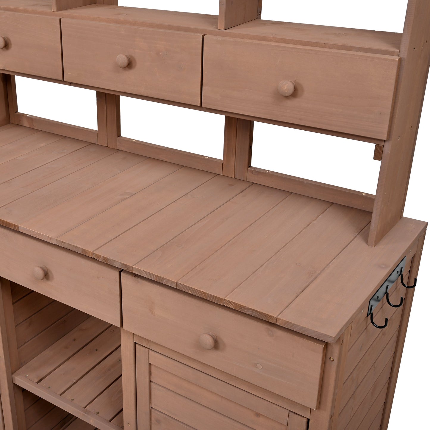 65.7'' H Tall Fir Wood Garden Potting Bench Table with Hutch