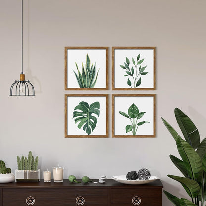 Botanical Framed Wall Art Set of 4 in Walnut 10x10 Frames