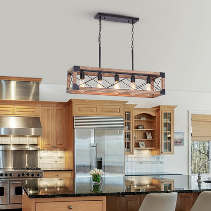 Farmhouse 5 Light Kitchen Island Chandelier with Solid Wood
