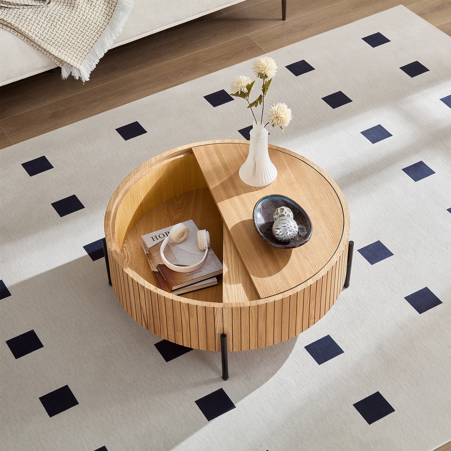 Round Coffee Table with Storage Modern Accent Tea Table