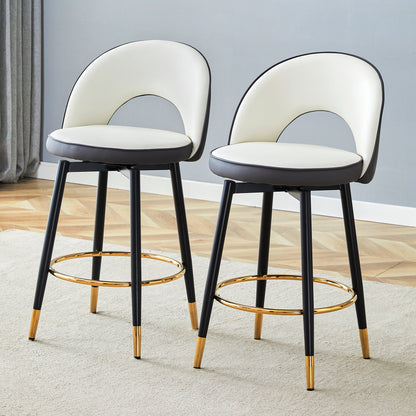Modern White & Dark Gray Spliced PU Upholstered Rotating Bar Chair Set