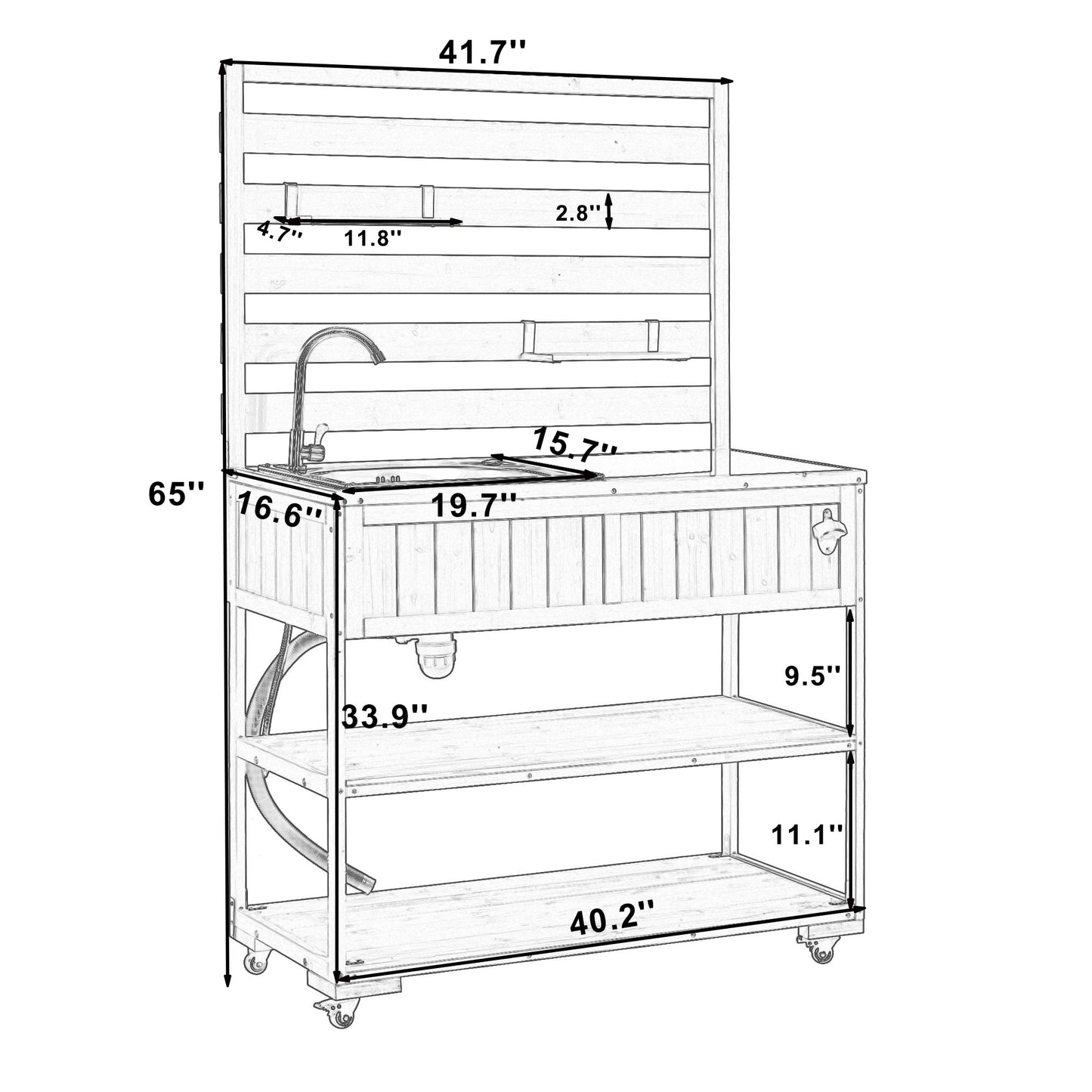 41.7'' Large Patio Rolling Kitchen Island with Sink & Storage
