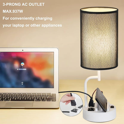 Table Lamp With 3 USB Ports And AC Outlet - White Black