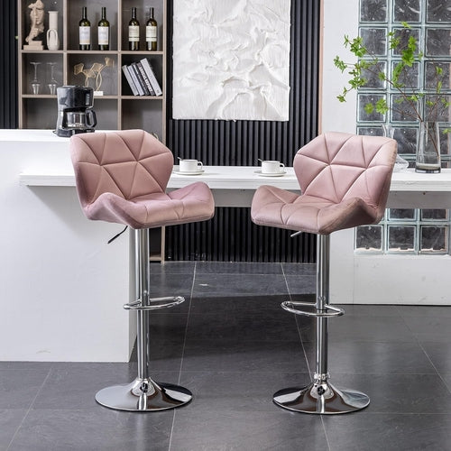 Breni Velvet Diamond Tufted Swivel Bar Stool Set Of 2 Mauve