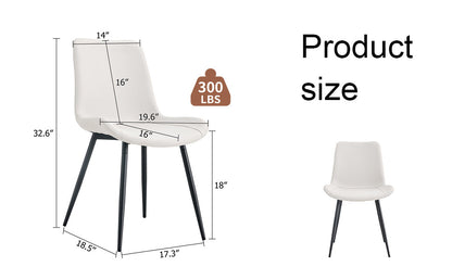 White Artificial Leather Backrest Cushion Dining Chair with Black Metal Legs