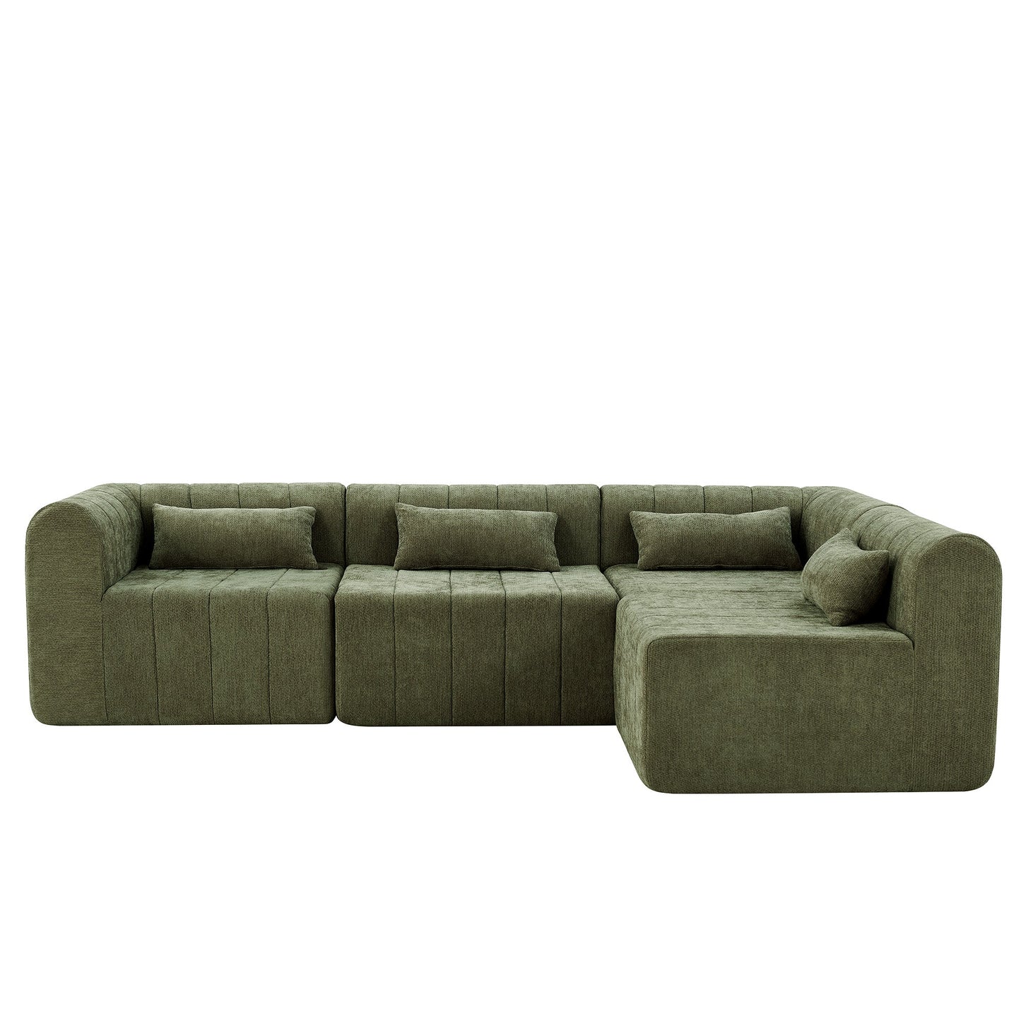 145.5 Inch Modular Full-Compressed Sectional Sofa, Green Polyester