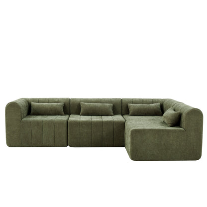 145.5 Inch Modular Full-Compressed Sectional Sofa, Green Polyester
