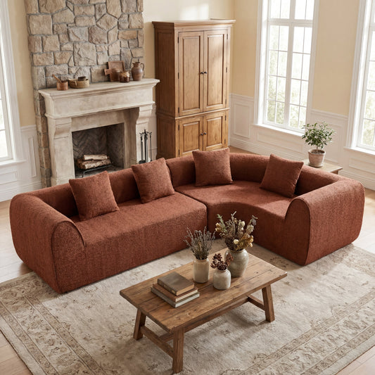 110' Modern Curved L-Shaped Modular Sectional Sofa with High-Density Foam