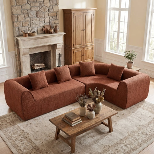 110' Modern Curved L-Shaped Modular Sectional Sofa with High-Density Foam