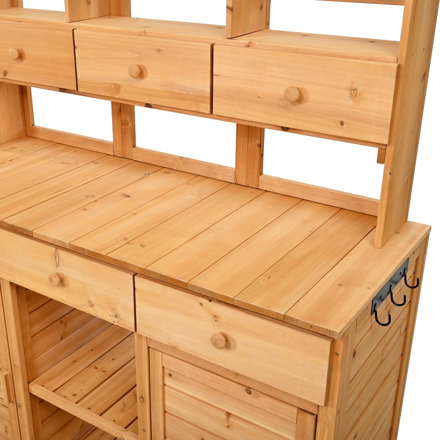 65.7'' H Tall Fir Wood Garden Potting Bench Table with Hutch