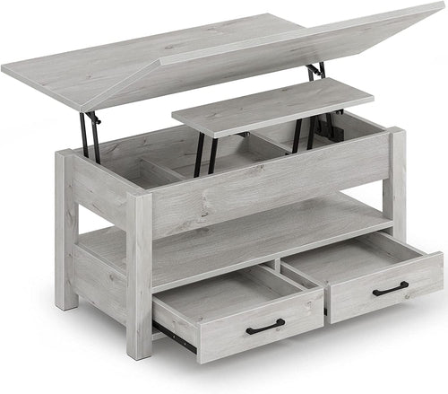 Grey Lift Top Coffee Table With Drawers & Hidden Compartment
