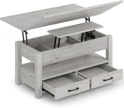 Grey Lift Top Coffee Table With Drawers & Hidden Compartment