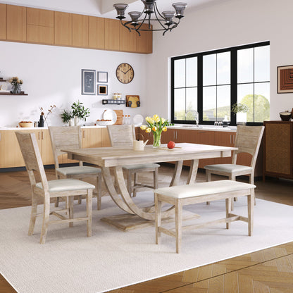 TOPMAx 6-Piece Wood Half Round Dining Table Set with Bench