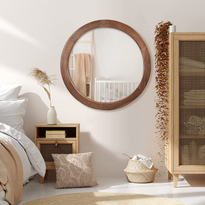 Walnut Frame Rustic Wooden Wall Mirror for Bedroom Decor