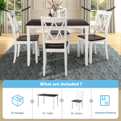 5-Piece Solid Wood Dining Table Set with Comfortable Chairs