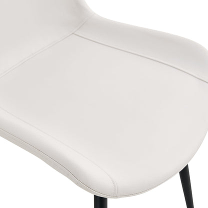 White Artificial Leather Backrest Cushion Dining Chair with Black Metal Legs