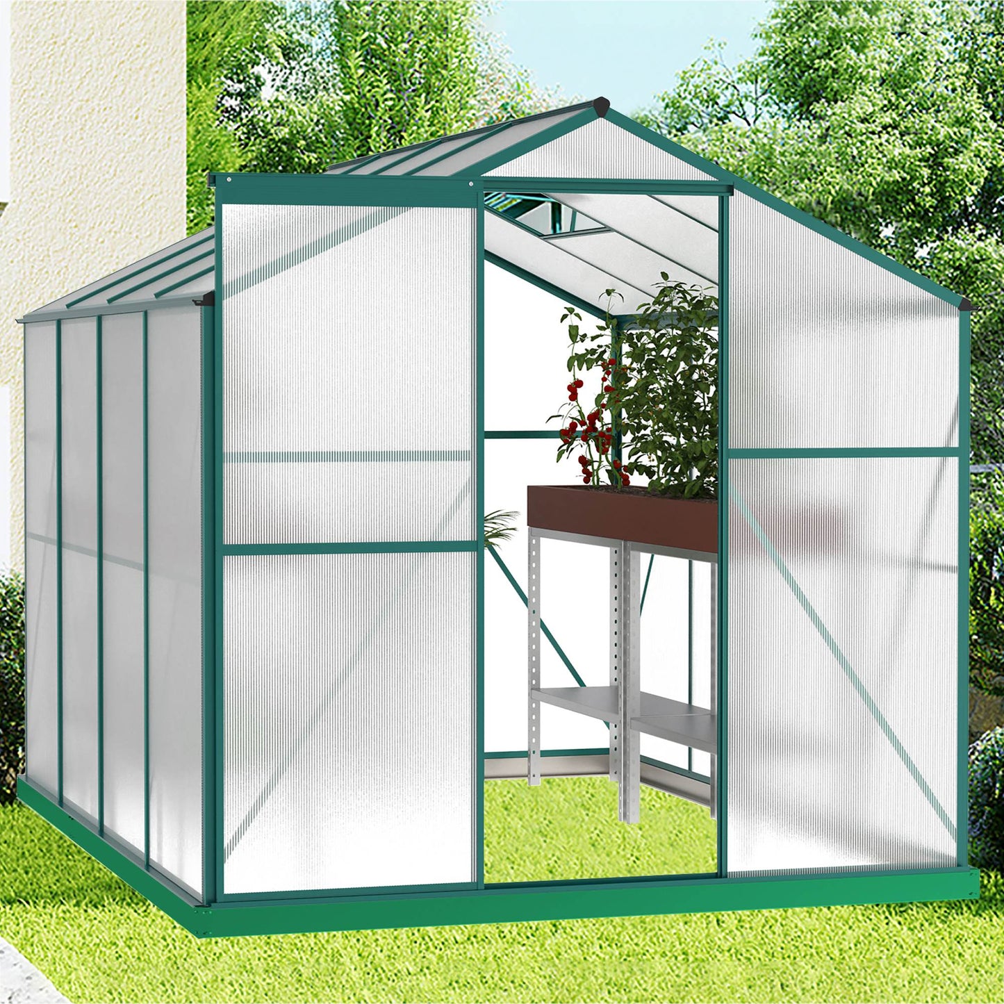 Polycarbonate Greenhouse 6x8 Ft Heavy Duty Walk-in Plant Garden