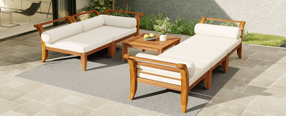 6 Piece Acacia Wood Modular Patio Sofa Set with Cushions