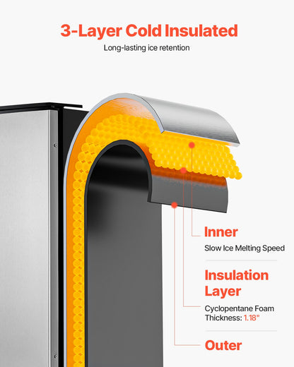 Undercounter Ice Maker 80 Lbs/Day Built-in Ice Maker Machine