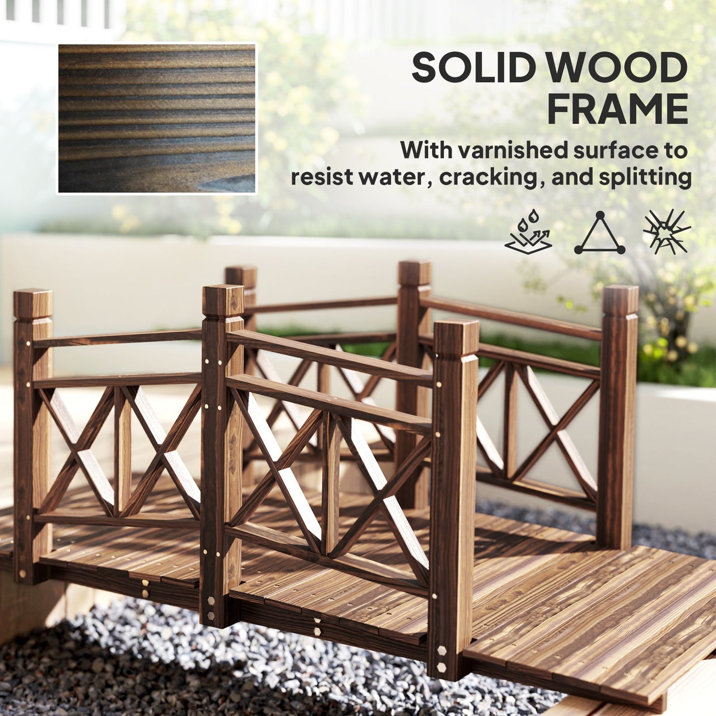 5 ft. Wooden Garden Bridge Footbridge for Backyard Ponds