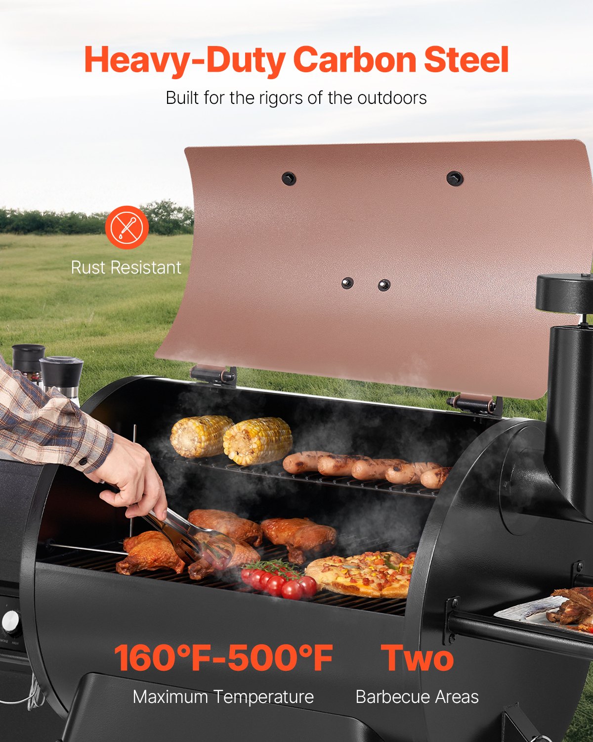 Wood Pellet Grill Smoker Outdoor Electric BBQ Grill 575 Sq.in
