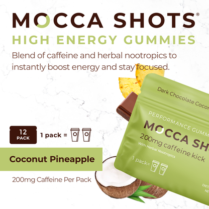Mocca Shots Energy Gummies with Caffeine – Coconut Pineapple 12-Pack