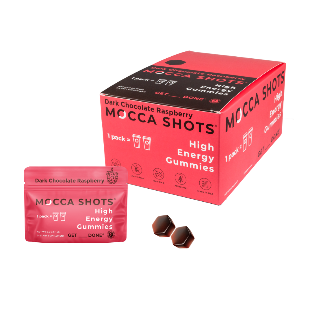 Mocca Shots Energy Gummies Dark Chocolate Raspberry 12 Pack