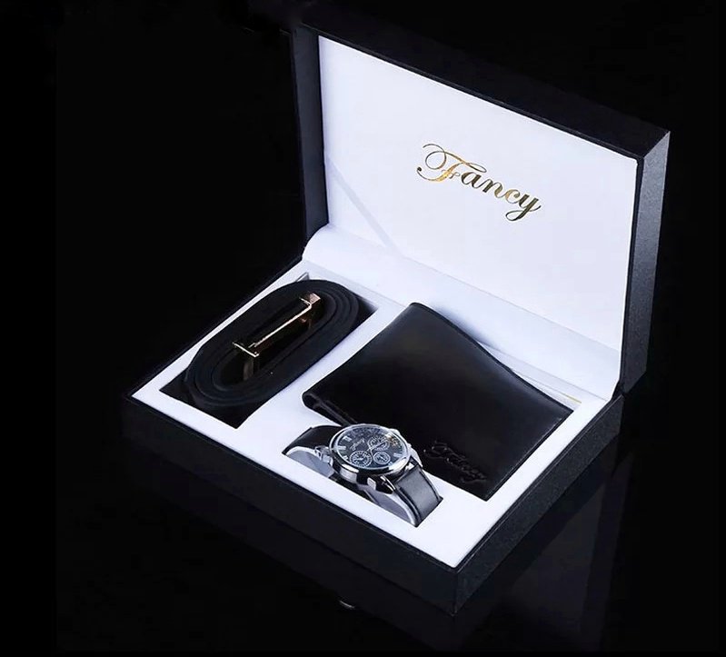 Fancy Men's Gift Set with Watch, Belt, and Wallet