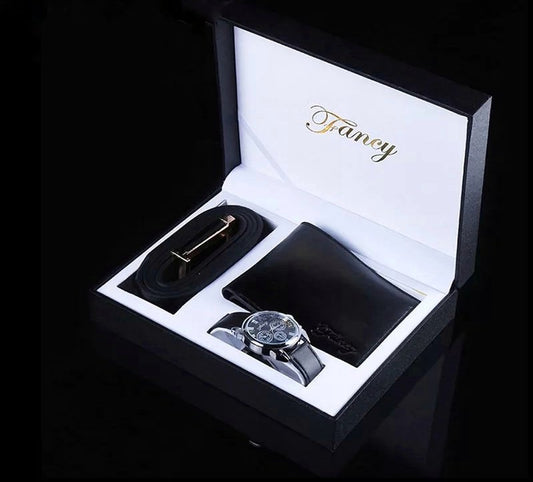 Fancy Men's Gift Set with Watch, Belt, and Wallet