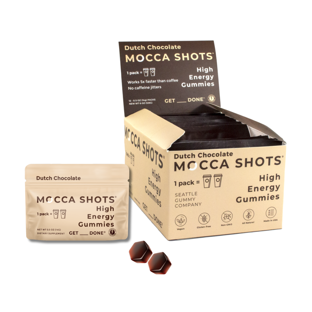 Mocca Shots Energy Gummies with Caffeine Dutch Chocolate 12 Packs
