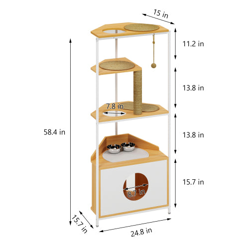 Corner Cat Condo with Feeding Station and Climbing Platforms