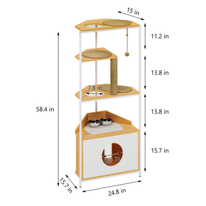 Corner Cat Condo with Feeding Station and Climbing Platforms
