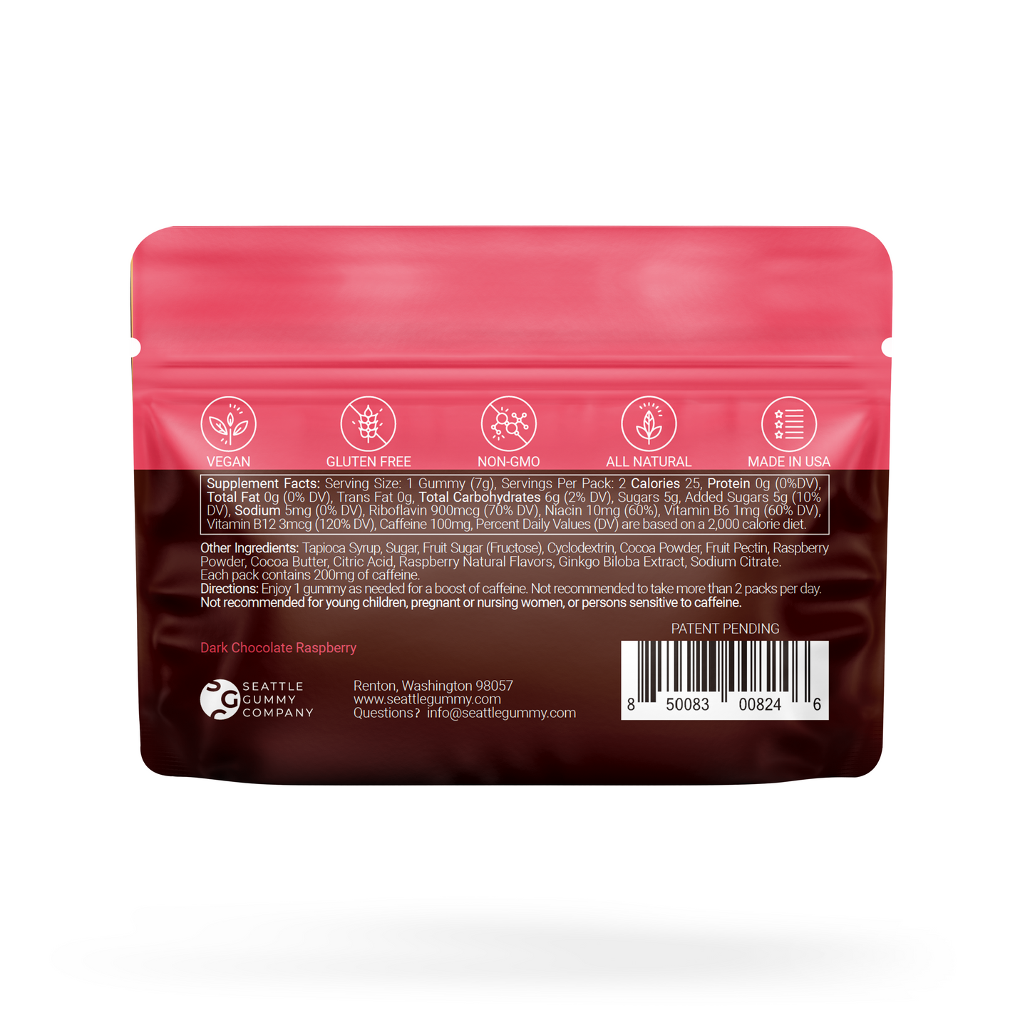 Mocca Shots Energy Gummies Dark Chocolate Raspberry 12 Pack