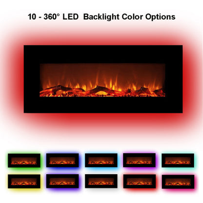 42 Inch Wall-Mounted Electronic Fireplace with 10 Color Flames