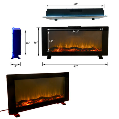 42 Inch Wall-Mounted Electronic Fireplace with 10 Color Flames