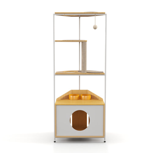 Corner Cat Condo with Feeding Station and Climbing Platforms