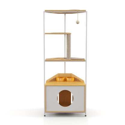 Corner Cat Condo with Feeding Station and Climbing Platforms
