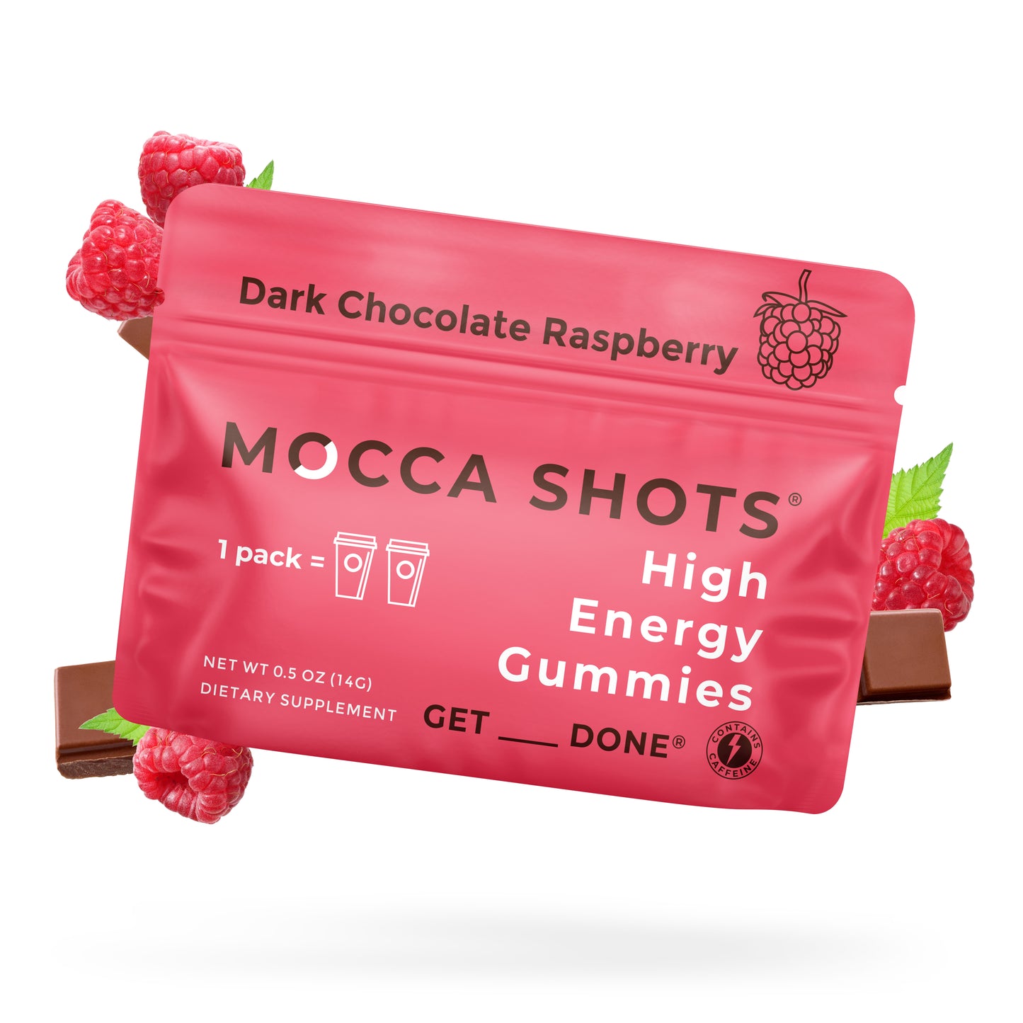 Mocca Shots Energy Gummies Dark Chocolate Raspberry 12 Pack