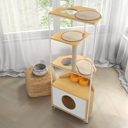Corner Cat Condo with Feeding Station and Climbing Platforms