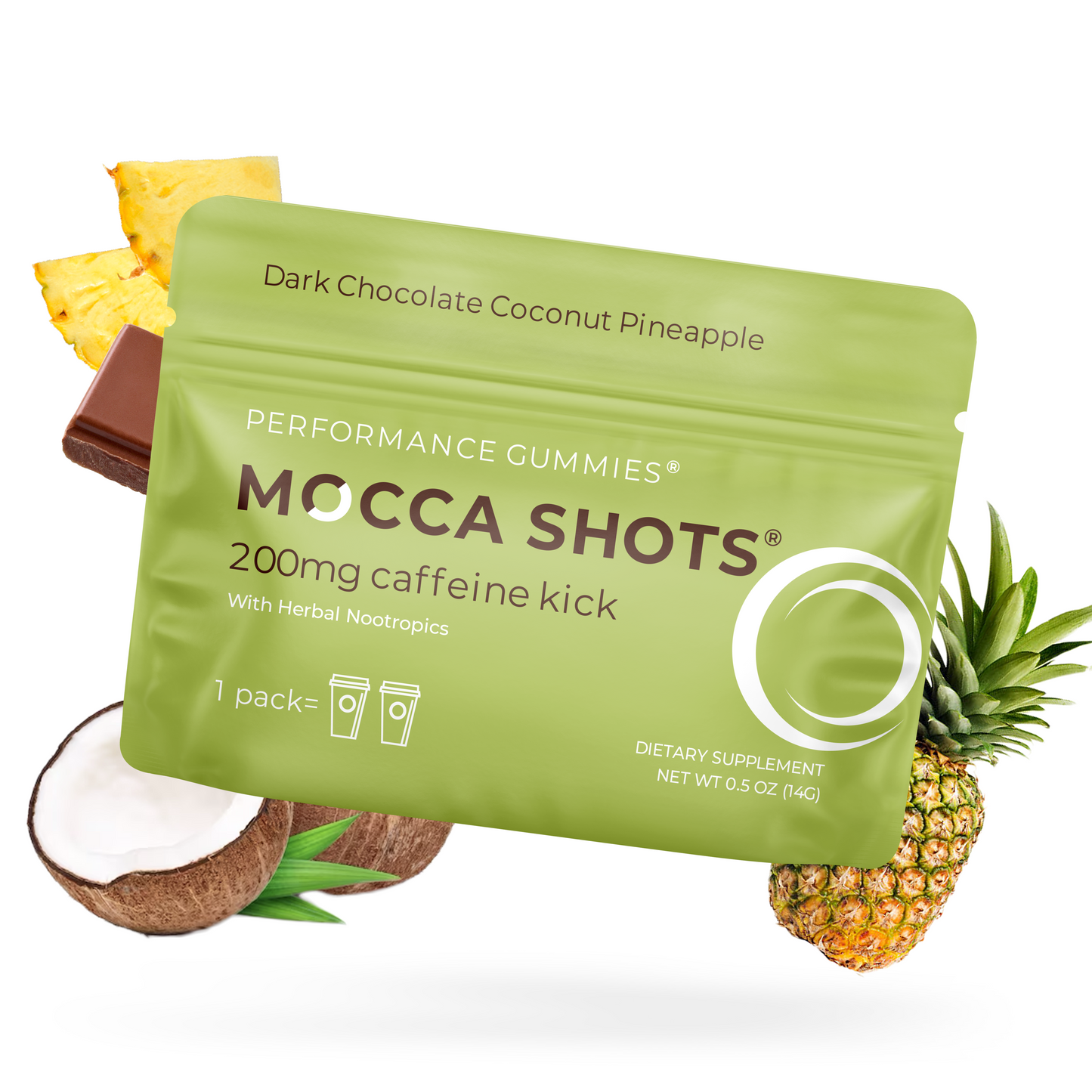 Mocca Shots Energy Gummies with Caffeine – Coconut Pineapple 12-Pack