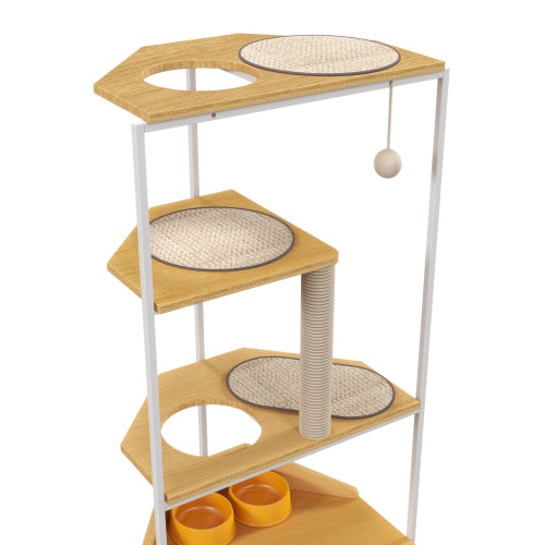 Corner Cat Condo with Feeding Station and Climbing Platforms