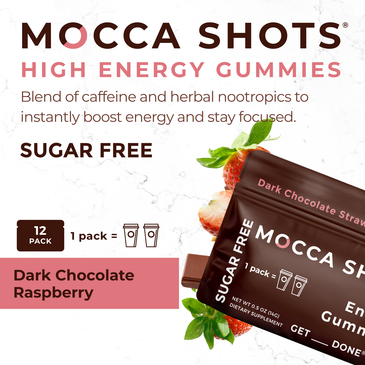 Sugar Free Mocca Shots Dark Chocolate Strawberry Gummies - 12 Count