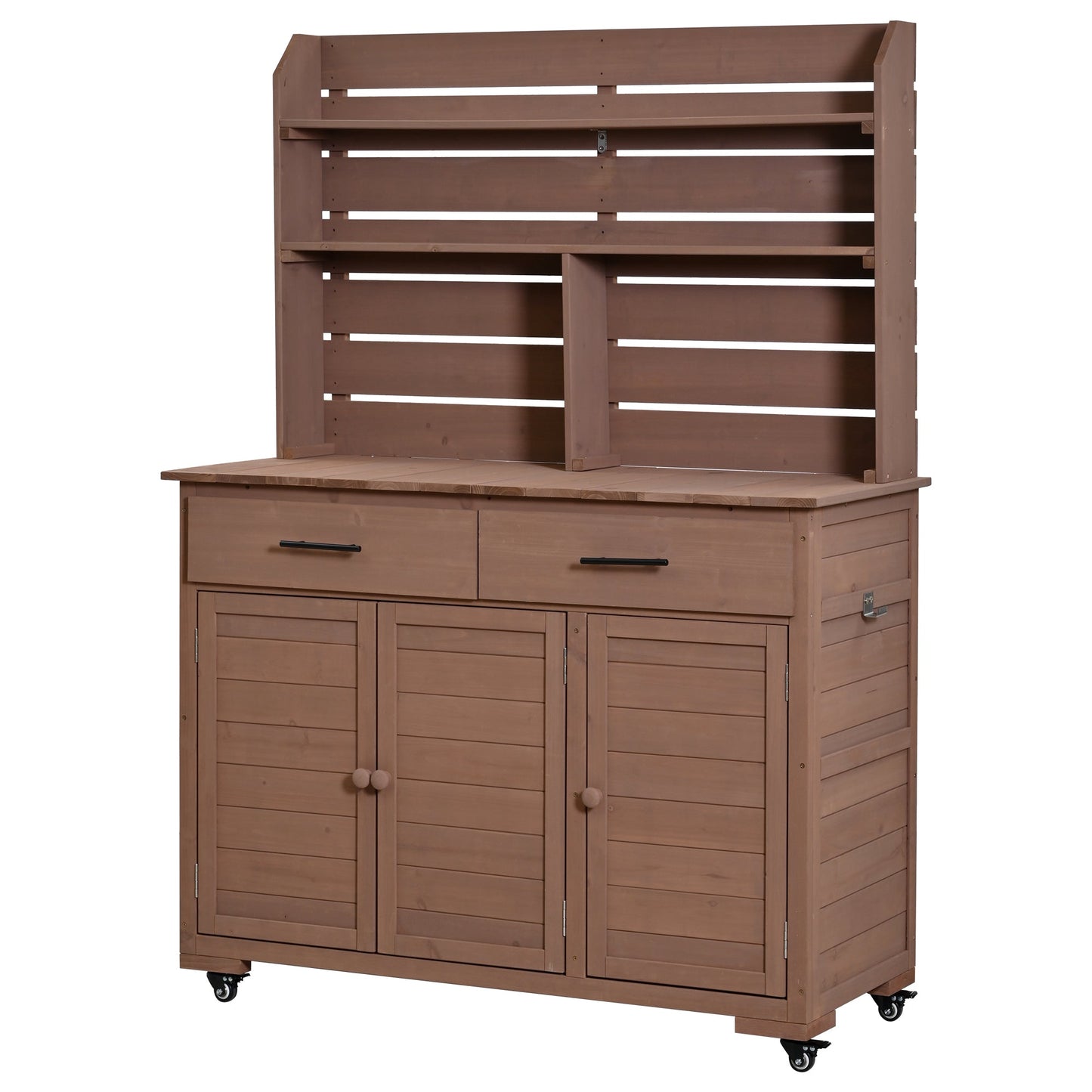 65''H Large Garden Potting Bench with Lockable Wheels and Storage