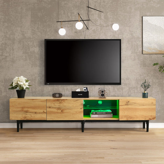 Modern TV Stand with 4 Cabinets & Open Shelves