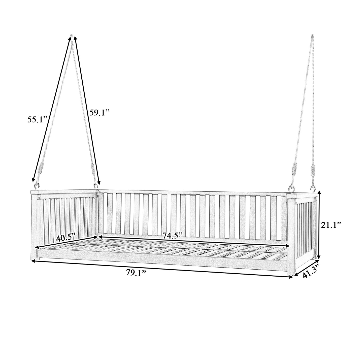Patio Minimalist Twin Size Garden Swing Bed Wood Porch Swing